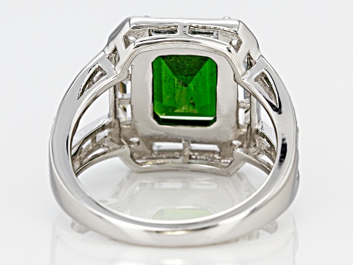 5.25ctw Rectangular Octagonal Russian Chrome Diopside And Mixed Shape White Zircon Silver Ring - Size 7