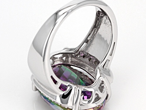 10.14ct Quantum Cut (R) Multi Color Mystic Quartz® & .29ctw White Zircon Rhodium Over Silver Ring - Size 7