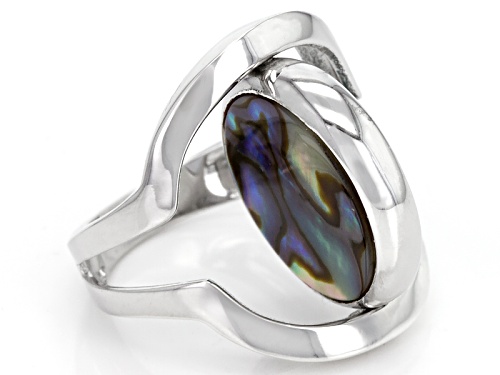 15mm Round Turquoise And 15mm Round  Abalone Shell Rhodium Over Sterling Silver Reversible Ring - Size 7