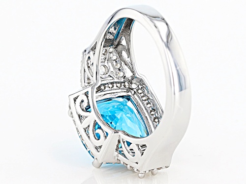 5.27ct Square Cushion Swiss Blue Topaz & .92ctw Round White Zircon Sterling Silver Ring - Size 11