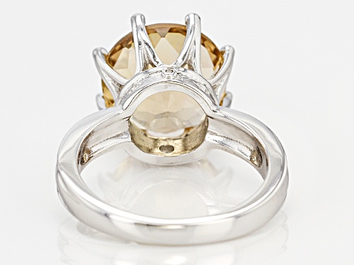 4.76ct Round Champagne Quartz With .01ctw Round Champagne 4 Diamond Accent Silver Ring - Size 8