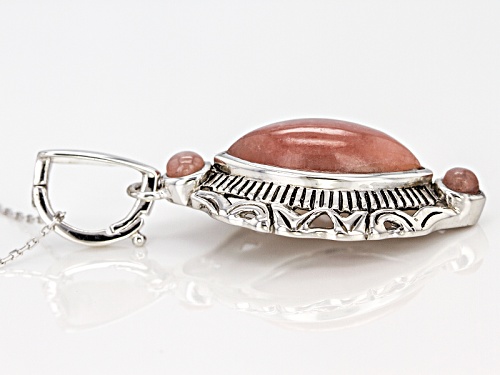 20x10mm Marquise And 4mm Round Cabochon Rhodochrosite Sterling Silver Enhancer With Chain