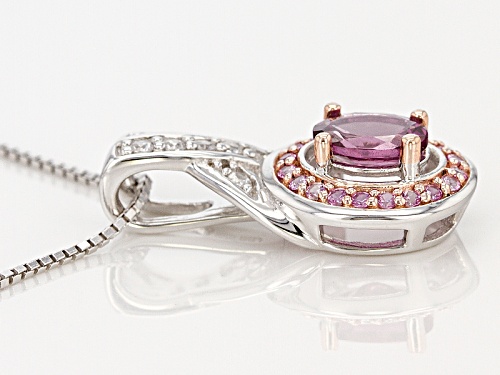 .80ct Raspberry Color Rhodolite, .24ctw Pink Sapphire W/ .12ctw White Zircon Silver Pendant W/ Chain