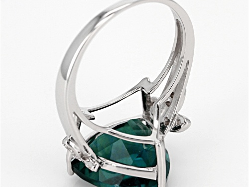 7.57ct Trillion Teal Fluorite With .15ctw Round White Zircon Sterling Silver Ring - Size 6