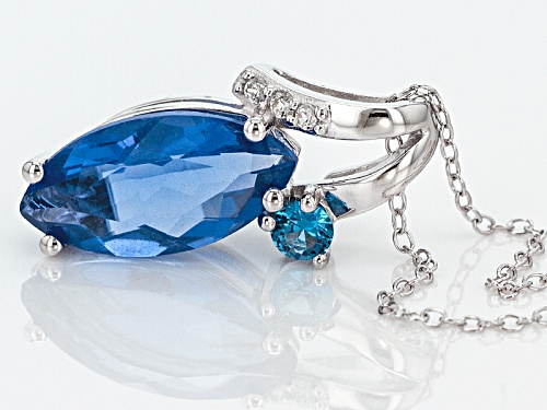4.09ctw Color Change Blue Fluorite, Lab Created Blue Spinel & White Zircon Silver Pendant With Chain
