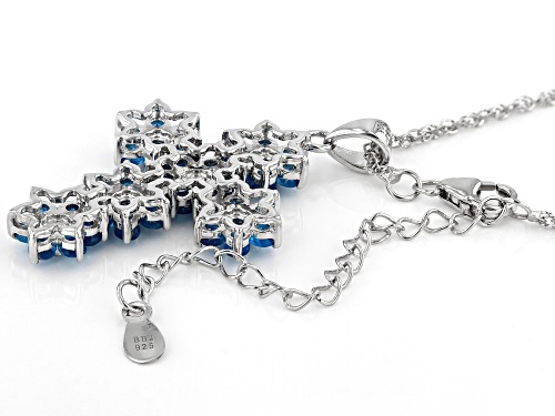 3.25ctw Round Neon Apatite Rhodium Over Sterling Silver Cross Pendant With Chain