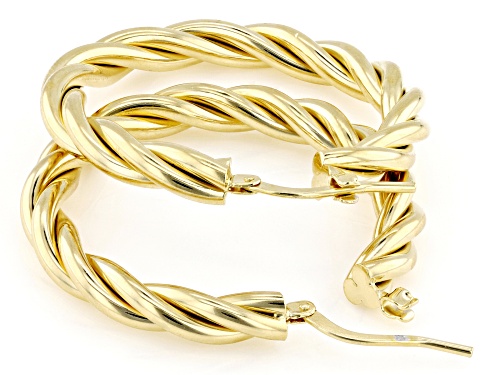 18k Yellow Gold Over Bronze Twist Hoop Earrings