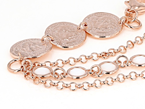 MODA AL MASSIMO™ 18K Rose Gold Over Bronze  Stationed Coin Bracelet with White Crystals 6-7.5