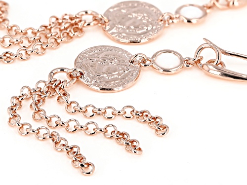 Moda Al Massimo™ 18K Rose Gold Over Bronze Drop Coin Tassels with White Crystal Earrings