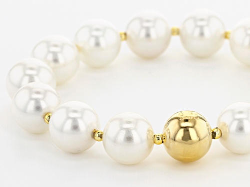 Moda Al Massimo™ 18k Yellow Gold Over Bronze Freshwater Pearl Simulant Stretch Bracelet 8 Inches