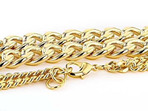 Moda Al Massimo ® 18k Yellow Gold Over Bronze Multi Row 15.25MM Curb Chain Necklace 19 inch - Size 19
