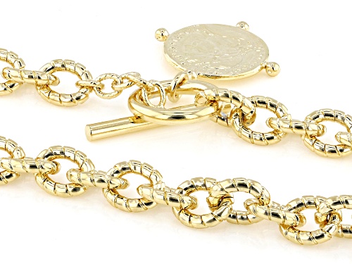 Moda Al Massimo™ 18K Yellow Gold Over Bronze Textured Oval Chain Coin Necklace - Size 20
