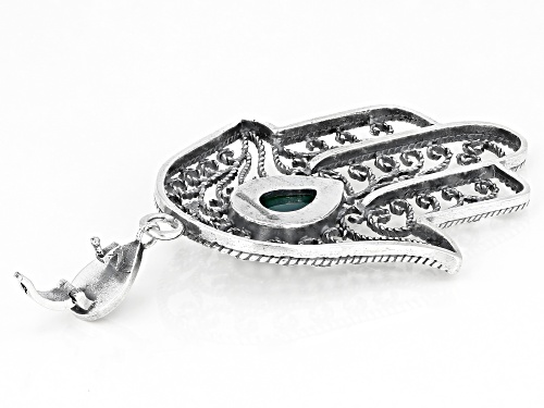 Artisan Collection Of Morocco™ 15x11mm Pear Shape Green Onyx Sterling Silver Hamsa Hand Enhancer