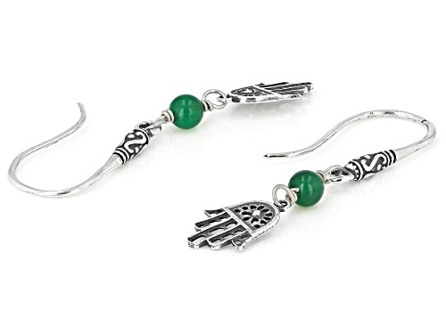 Artisan Collection Of Morocco™ 4mm Round Green Onyx Bead Silver Hamsa Dangle Earrings