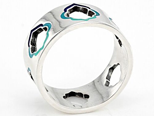 Artisan Collection of Morocco™ 9.8mm Multi-Color Enamel Sterling Silver Open Design Band Ring - Size 8