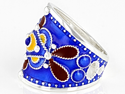 Artisan Collection of Morocco™ Multi-Color Enamel With Blue Lapis Evil Eye Sterling Silver Ring - Size 9