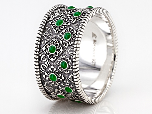 Artisan Collection of Morocco™ Green Enamel Sterling Silver Band Ring - Size 8
