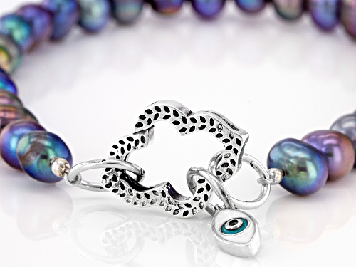 Artisan Collection of Morocco™ Cultured Freshwater Pearl & Enamel Evil Eye Sterling Silver Bracelet - Size 8