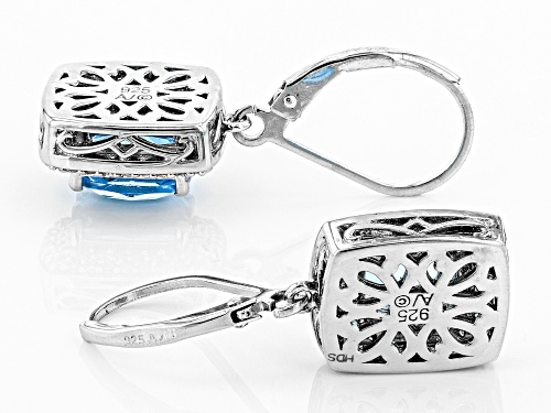 3.00ctw rectangular cushion Swiss Blue Topaz with .42ctw diamond sterling silver earrings.