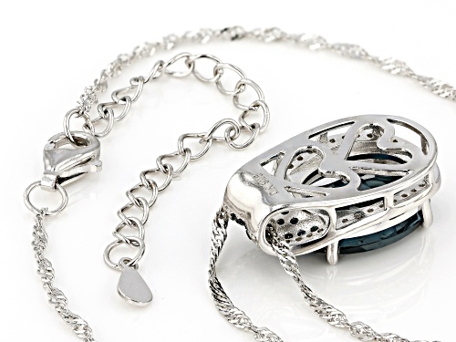 6.18ct London Blue Topaz, .45ctw Blue Diamond & White Zircon Rhodium Over Silver Pendant With Chain