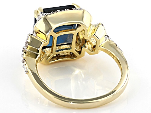 4.62CT SQUARE OCTAGONAL LONDON BLUE TOPAZ WITH .26CTW WHITE DIAMOND 18K YELLOW GOLD OVER SILVER RING - Size 7