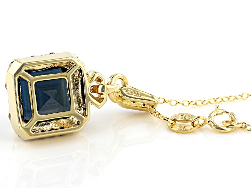 4.62CT LONDON BLUE TOPAZ WITH .23CTW WHITE DIAMOND 18K YELLOW GOLD OVER SILVER PENDANT WITH CHAIN