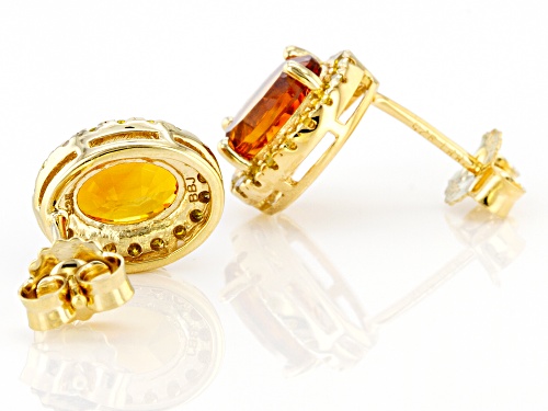 1.80ctw Madeira Citrine With .35ctw Yellow Diamond 18k Yellow Gold Over Silver Halo Stud Earrings