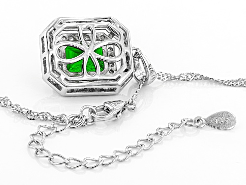 1.87ct emerald cut Chrome Diopside With .75ctw White Diamond Rhodium Over Silver Pendant W/ Chain