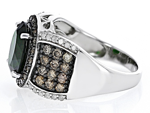 3.32ct Chrome Diopside with 0.97ctw Champagne, And White Diamonds Rhodium Over Sterling Silver Ring - Size 5