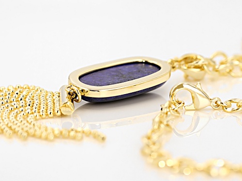 Moda Di Pietra™ 32x17mm Oval Cabochon Lapis 18k Gold Over Bronze Tassel Enhancer With Chain