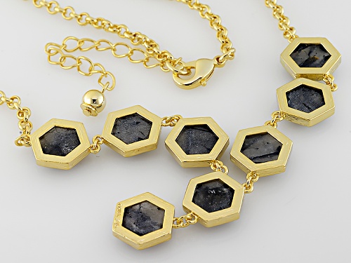 Moda Di Pietra™ 25.52ctw Hexagonal Rutilated Quartz 18k Yellow Gold Over Bronze Necklace - Size 18