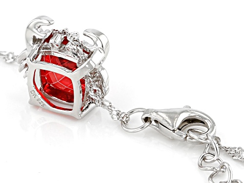 1.96ct Coral Color Quartz With 0.01ctw Black Spinel Rhodium Over Silver Crab Pendant With Chain