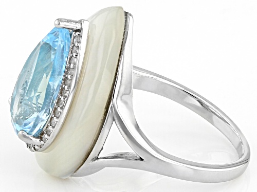 5.32ct Glacier Topaz(TM) With Mother of Pearl & 0.23ctw White Zircon Rhodium Over Silver Ring - Size 9