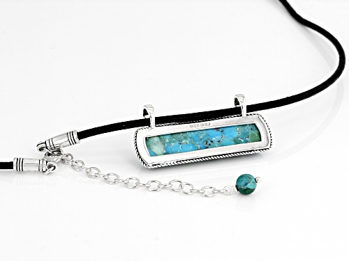 32X8 Rectangular Cushion And 5mm Round Bead Turquoise Sterling Silver Pendant With Black Cord