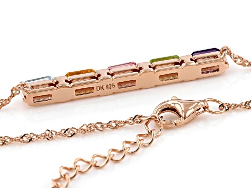 1.52ctw Rectangular Octagonal Multi-Gem With  White Topaz 18k Rose Gold Over Silver Bar Neclklace - Size 18