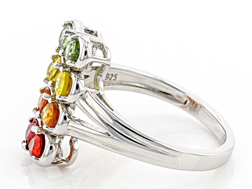 1.36ctw Pear Shape Multi-Sapphire Rhodium Over Sterling Silver Ring - Size 7
