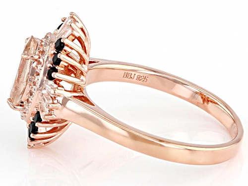 1.15ctw Morganite, Black Spinel And White Topaz 18K Rose Gold Over Sterling Silver Ring - Size 7