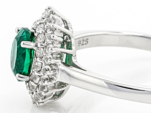 .60ct Lab Created Emerald With .38ctw Lab Created White Sapphire Rhodium Over Sterling Silver Ring - Size 8