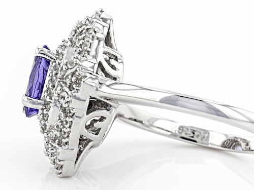 1.05ct Oval Tanzanite With 0.80ctw Round White Zircon Rhodium Over Sterling Silver Ring - Size 7