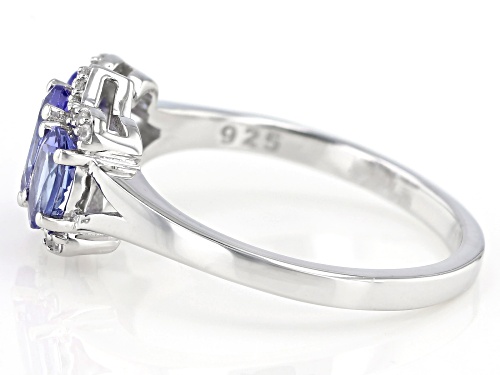 1.64ctw Oval Tanzanite With Round 0.14ctw White Zircon Rhodium Over Sterling Silver Ring - Size 8