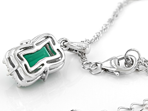 10.5x6mm Barrel Green Onyx with 0.08ctw White Zircon Rhodium Over Sterling Silver Pendant with Chain