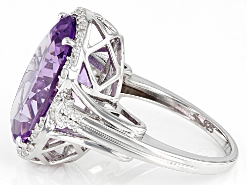 8.24ct Oval Lavender Amethyst With 0.22ctw White Zircon Rhodium Over Sterling Silver Ring - Size 7
