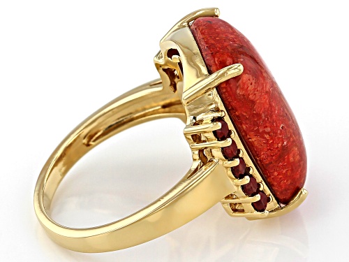 18x13mm Sponge Coral With 0.34ctw Garnet 18k Yellow Gold Over Sterling Silver Ring - Size 9