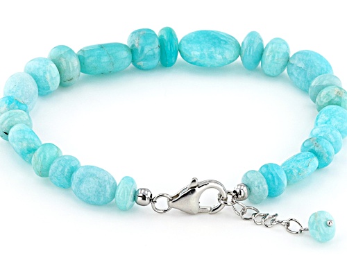 10x8mm Oval & Rondelle Amazonite Rhodium Over Sterling Silver Bracelet - Size 7.25