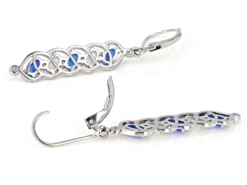 0.50ctw Lab Blue Opal & 0.37ctw White Lab Opal Rhodium Over Sterling Silver Dangle Earrings