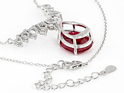 8.39ct Pear Shaped Lab Ruby With 2.40ctw Lab White Sapphire Rhodium Over Silver Necklace - Size 18