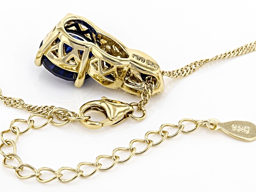 3.12ctw Lab Blue Sapphire With 0.10ctw Lab White Sapphire 18k Yellow Gold Over Silver Pendant Chain