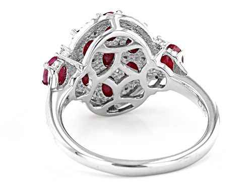2.67ctw Oval Indian Ruby With .04ctw Round White Zircon Rhodium Over Sterling Silver Ring - Size 8
