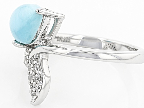 10x7mm Larimar With .30ctw White Zircon Rhodium Over Sterling Silver Mermaid Tail Ring - Size 8