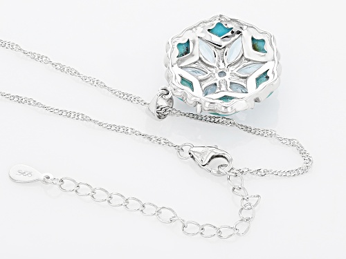 2.41ctw Glacier Topaz™ With 7x5mm Turquoise Rhodium Over Sterling Silver Pendant With Chain